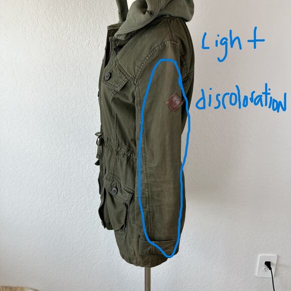 Vintage Y2K Hollister Army Jacket Hooded Bird Logo Utility Medium Bella Swan - Picture 15 of 15